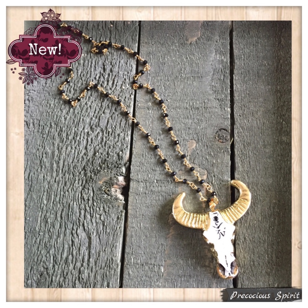 Hip Buffalo cattle horn necklace w/ rosary chain